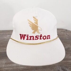Vintage Winston Hat Cap Snap Back USA 90s White Canvas Gold Rope Embroidered